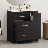 ZNTS Classic 30" Black Bathroom Vanity Set, Floor Standing, with Three Drawers, One of Which is a N729P194978B