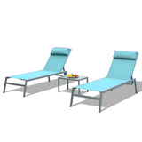 ZNTS Patio Chaise Lounge Set, 3 Pieces Aluminum Adjustable Pool Lounge Chairs Textilene Sunbathing W1859P225800