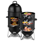 ZNTS Vertical Steel Charcoal Smoker, Heavy Duty Three Layer Round BBQ Grill Smokey Mountain Cooker for 11838107