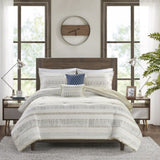 King/Cal King 5 Piece Printed Seersucker Comforter Set with Throw Pillows B035128860