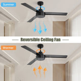 52" Ceiling Fan Without Light, 3 ABS Blades Farmhouse Ceiling Fan with Remote Control 6-speed W934P208509