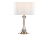 Lenuxe 24" Contemporary Metal Table Lamp in Brushed Nickel with White Semi-gloss Linen Shade from B202P224072