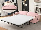 72.8" Corduroy Sleeper Sofa Loveseat Sofa with Full Size Mattress, USB Ports, Cup Holders, N719P208880P