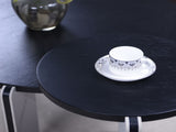 32.68" & 16.93" round coffee table end table sofa table side table set with black OAK veneer surface W2899P405894