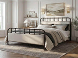 Industrial Style 1pc Queen Size Bed Rustic Curved Edges Metal Frame Fabric Upholstered HB FB, Dark B2741P609108