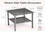 Square double layer glass tabletop gray gradient rattan side table 70224079