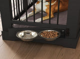 43.3" Farmhouse Dog Crate Furniture, Wooden Dog Kennel with 2 Storage Drawers and Rotating Food N704P414580D