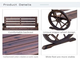2-Person Seat Bench with Backrest Wooden Wagon Wheel Bench, Rustic Outdoor Patio Furniture-AS 85717826
