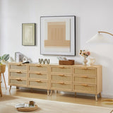 Bedroom dresser, 6 Double Dresser with rattan drawers, wood chest of drawers for kids living W1162P190401