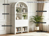 Folding Craft Desk with Storage Shelves, Convertible Hideaway Desk to Bookshelf, Foldable Desk with 18971865