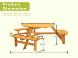 6-Person Circular Outdoor Wooden Picnic Table for Patio, Backyard, Garden, DIY w/ 3 Built-in W1422122467