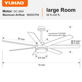 72 In Farmhouse Ceiling Fan with Plywood Blades for Dining Room W1367P182915