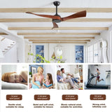 ZNTS 52 Inch Indoor Modern Ceiling Fan No Light 6 Speed Remote 3 Solid Wood Blade Reversible DC Motor For W934106080