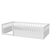 ZNTS Twin Floor Bed Frame with Fence, Wood Kids Floor Beds Frame for Bedroom Playroom,White W2593P164747