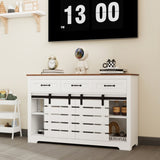 53" Farmhouse Sideboard Buffet Storage Cabinet with 3 Drawers, 2 Sliding Barn Doors, 2 Adjustable W1120P217802