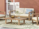 Outdoor Acacia Wood Loveseat and Coffee Table Set with Cushions, Brown Wash, Beige 73020.00BBGE