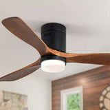 52 Inch Indoor Ceiling Fan With Lights 3 Solid Wood Fan Blade Noiseless Reversible Motor Remote KBS-52144