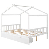 Full Size House Platform Bed with Two Drawers,Headboard and Footboard,Roof Design,White WF292923AAK