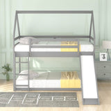 Twin Size Bunk House Bed with Slide and Ladder,Gray WF285894AAE