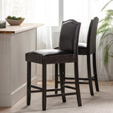 Set of 2, 26.25" Upholstered Counter Height Barstools with Nailhead Trim, Brown and Walnut, PU 62369.00PU