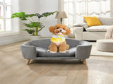 Elevated Dog Bed Frame for Small Dog, Corduroy Pet Couch Bed with Rubber Wood Legs and Supportive N779P179967G