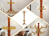 Freestanding Wooden Coat Rack, Vintage Natural Birch Wood Coat Tree with Hooks, Sturdy Hall Tree for 75178648