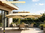 10ft Beige Hanging Cantilever Patio Umbrella Square Shape Aluminum Cross Base Tilt 360-Degree 82353918