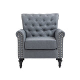 ZNTS Mid-Century Modern Accent, Linen Armchair w/Tufted Back/Wood Legs, Upholstered Lounge Arm W133354606