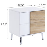 White High Gloss and Natural End Table with 2 Drawers B062P186486