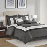 8 Piece Embroidered Comforter Set Dark Grey Queen B035P266658