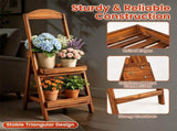 2-Tier Fir Wood Ladder Shelf, Rustic Staggered Plant Stand with Reinforced Metal Frame, Anti-Crack 73929802