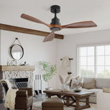 48 Inch Ceiling Fan Without Light, 3 Solid Wood Blades Outdoor Ceiling Fan 6-speed Reversible DC W882P164175