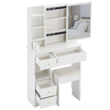 Small Size Left Drawer Desktop Vanity Table Cushioned Stool, Extra Large Sliding Mirror, Multi W936P202270