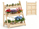 3-Tier Ladder Plant Stand, Foldable Fir Wood Flower Pot Rack with A-Shaped Reinforced Structure, 87306280