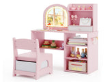 2-in-1 Kids Vanity & Writing Desk Set - LED Lighted Shatterproof Mirror , Pink 29083639