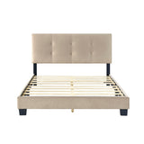 1pc Full Platform Bed Light Brown Velvet Upholstered Adjustable Height Headboard Button Tufted Solid B011P203574