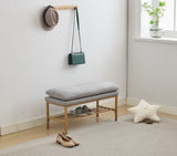 End of Bed Bench with Shelf, Linen Upholstered Storage Shoe Bench, Modern Bedroom Bench with Metal W2725P207314