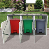 ZNTS Garbage Bin Shed Stores 3 Trash Cans Metal Outdoor Bin Shed for Garbage Storage,Grey W1350P230164