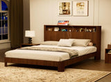 Queen Size bed frame with storage headboard, built-in charging station, wavy curved lines design, 18715926