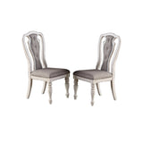 Light Grey Fabric Upholstery Dining Chair, Vintage White, Set of 2 SR011825