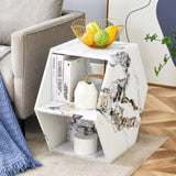 Hexagonal MDF coffee table, characteristic pattern stickers, multi-hole design to give more storage W1151P200317