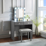 Gray Makeup Vanity and Stool Set with 10 Lights and USB Port and Power Outlet, 2x Drawers Luxurious B011P146566