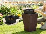 Set of 2 Rattan Planters with Removable Inner Pots, Metal Frame Adjustable Foot Pads for Garde 82335857