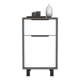 Nightstand 27" H, One Drawer, Storage with Door, Four Legs, Smokey Oak / White B097132987