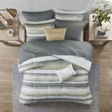 8 Piece Printed Seersucker Comforter and Quilt Set Collection Yellow King/Cal King B03597255