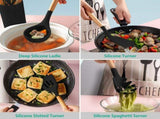 11Pcs Silicone Cooking Utensil Set Heat Resist Wooden Handle Silicone Spatula Ladle Spaghetti Server 04943174