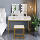 ZNTS Large Vanity Set with 10 LED Bulbs, Makeup Table with Cushioned Stool, 3 Storage Shelves 2 Drawers, 23103945