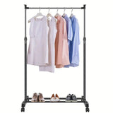 ZNTS Garment Racks 3ft-5.18ft Height Adjustable Clothes Stand Foldable Clothes Hanger w/ Wheels Storage 59687862