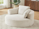Compressible Corduroy Round Chair with Cushioned Backrest - Modern Comfort Seating for Living W2339P323625