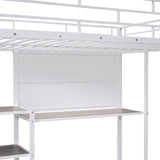 ZNTS Full Size Loft Bed with Desk and Whiteboard, Metal Loft Bed with 3 Shelves and Ladder, White 62617184